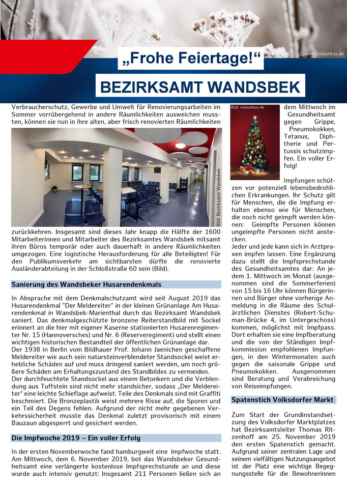 Newsletter Bezirksamt Wandsbek Jahresende 2019 Gemeinsam mit Ihnen für Bramfeld und Steilshoop
